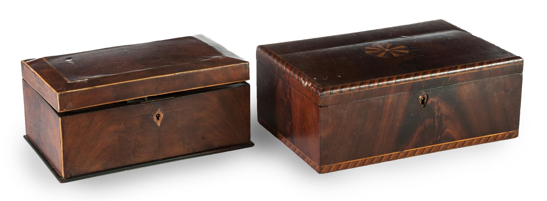 Appraisal: TWO INLAID JEWELRY BOXES England mid th century mahogany Banded