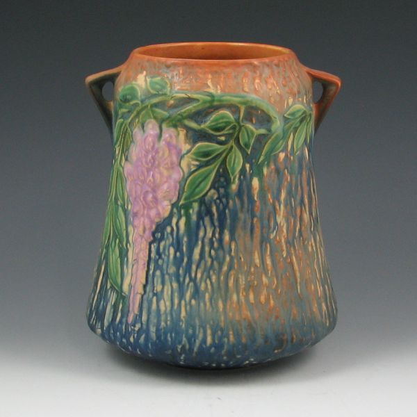 Appraisal: Roseville Wisteria - handled vase in blue with original foil