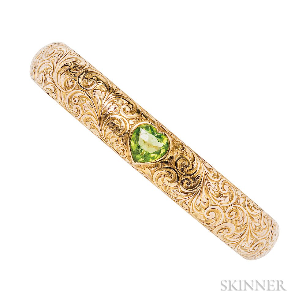 Appraisal: Art Nouveau kt Gold and Peridot Bangle Bracelet Riker Bros