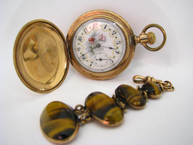 Appraisal: Waltham Gold Filled Pocket Watch with floral motif porcelain dial