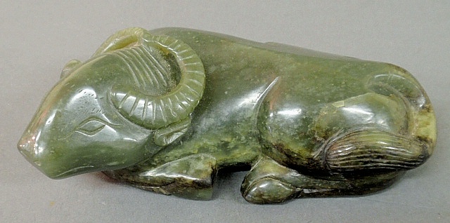 Appraisal: - Carved Asian hard green stone figure of a water