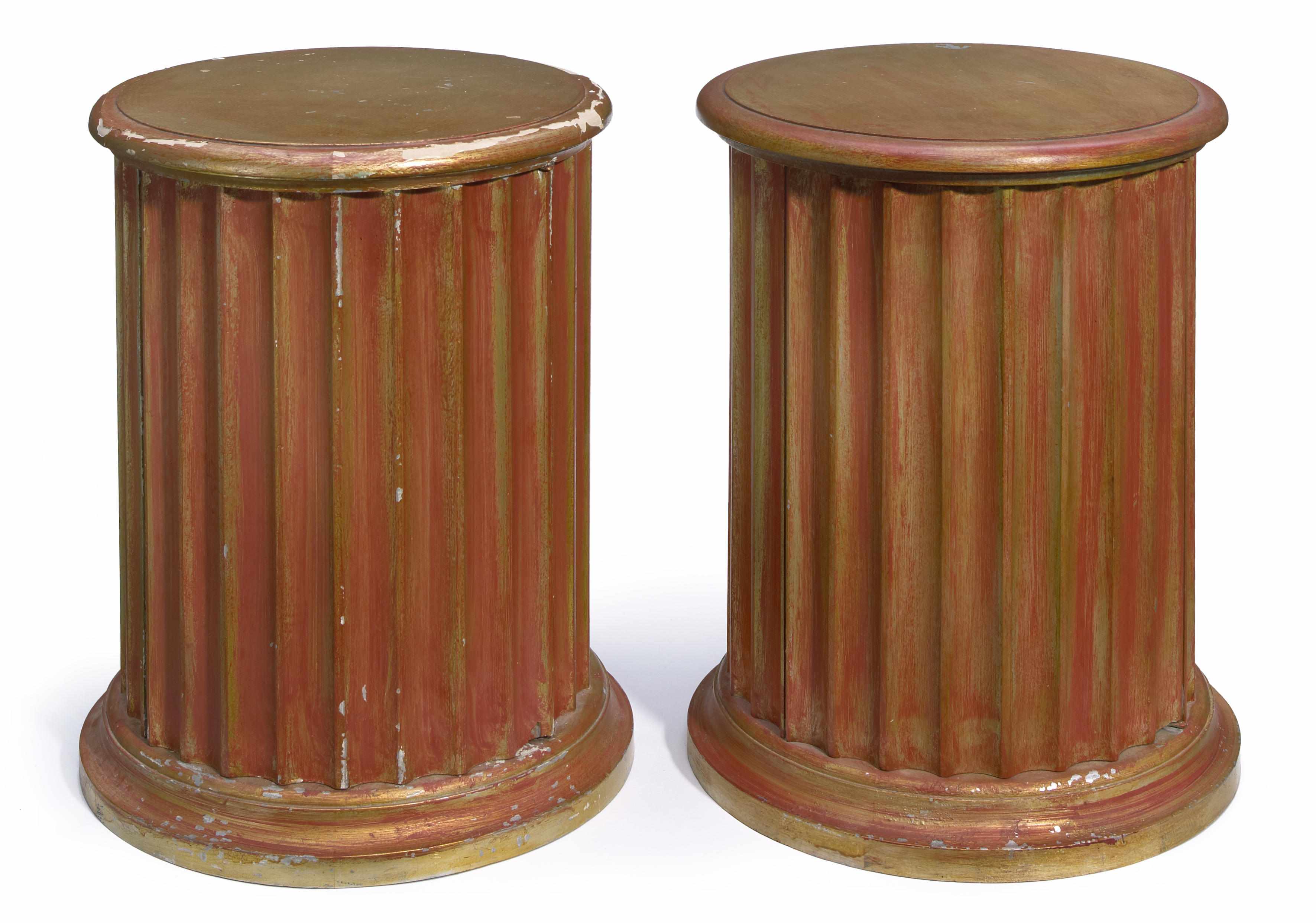 Appraisal: A near pair of Neoclassical style red painted wood columnar