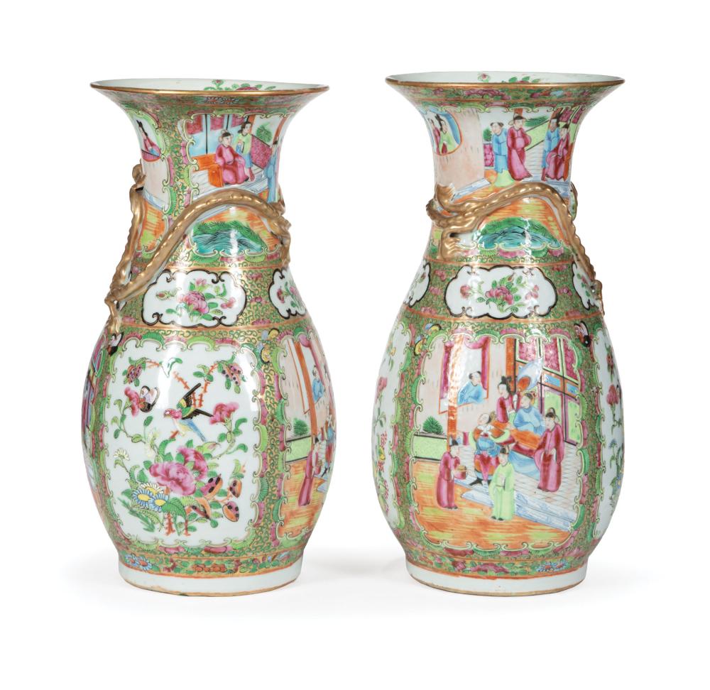 Appraisal: Pair of Chinese Export Famille Rose Porcelain Vases th c