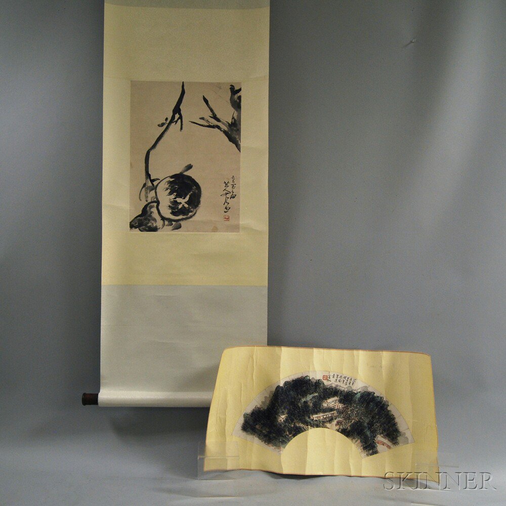 Appraisal: Two Chinese Paintings a hanging scroll depicting a piece of