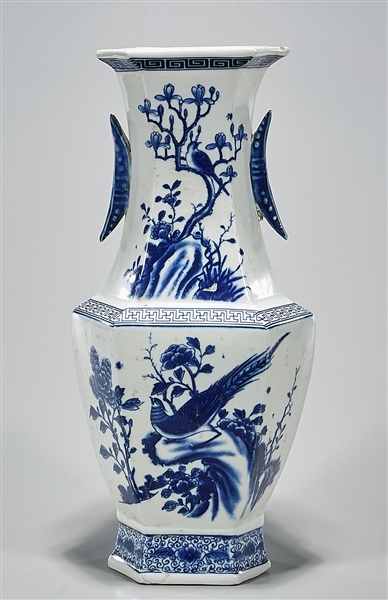 Appraisal: Chinese blue and white porcelain hexagonal vase with birds and