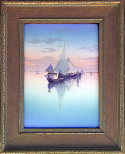 Appraisal: ROOKWOOD Marine Scenic Vellum plaque by Carl Schmidt Morning in