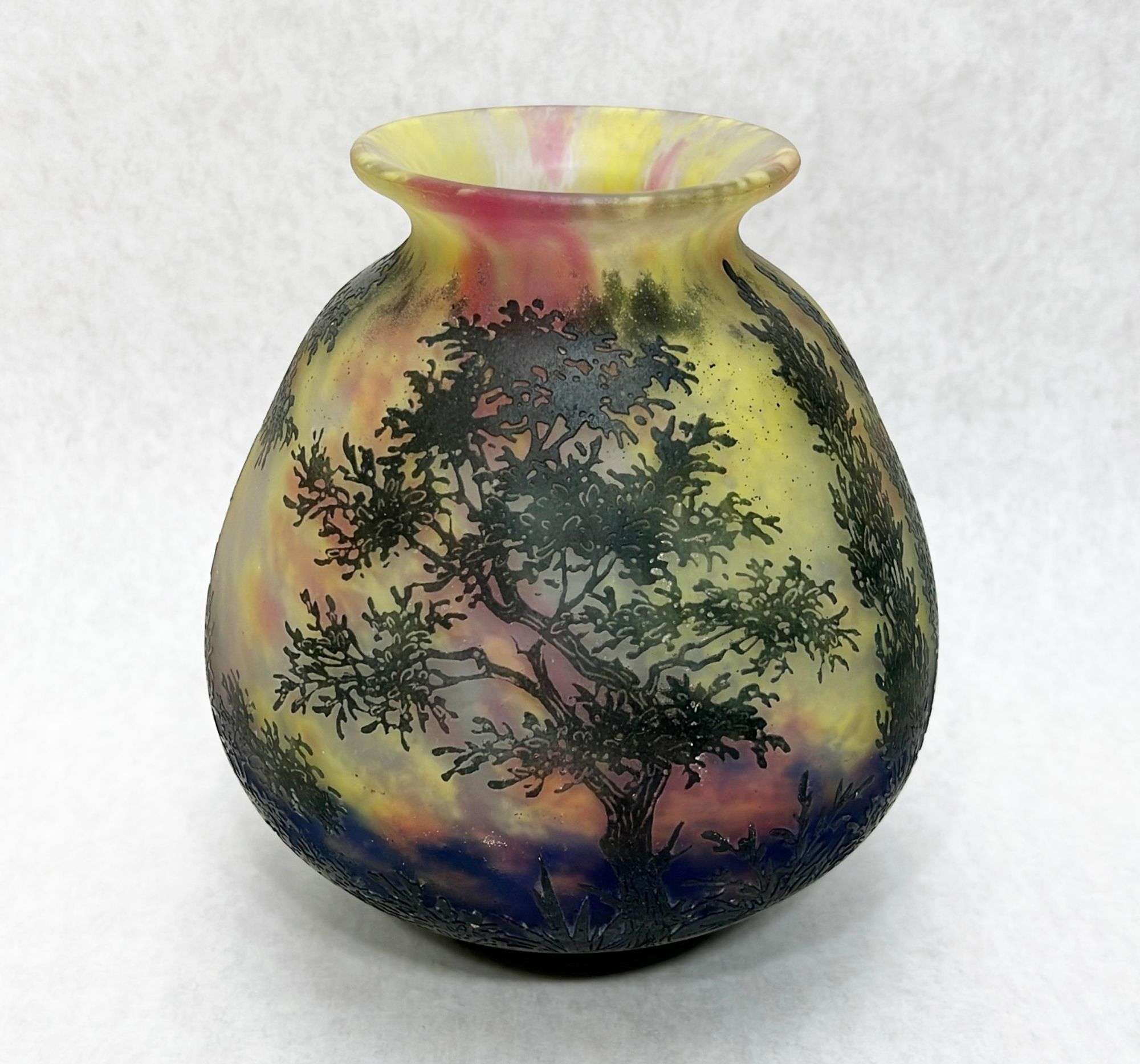 Appraisal: Daum Nancy Cameo Glass Wooded Landscape Vase tall at widest