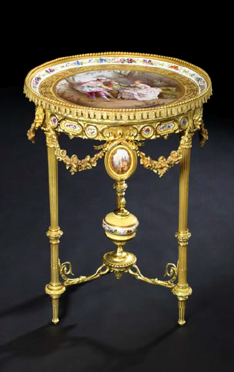 Appraisal: Continental Elaborate Matte and Bright Gilt-Lacquered Brass-Mounted Porcelain Circular Salon