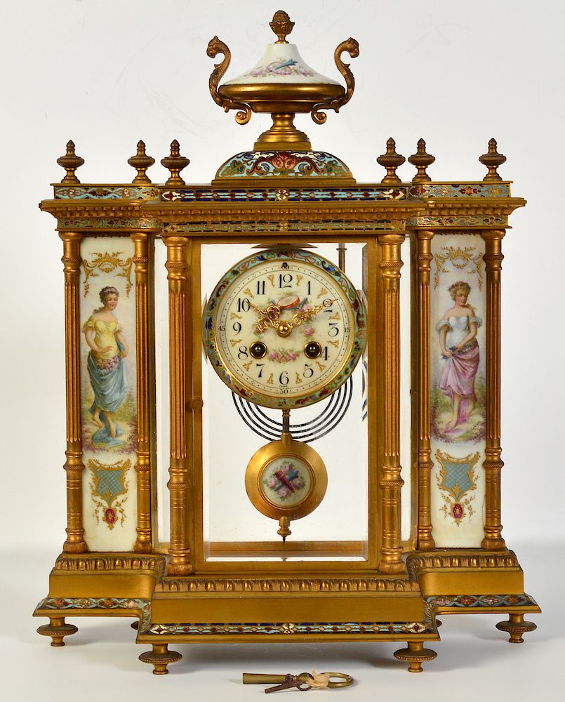 Appraisal: French Bronze Champleve Sevres Style Clock Wonderful Sevres style clock