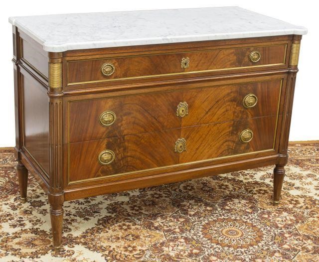 Appraisal: French Louis XVI style mahogany commode late th c rectangular