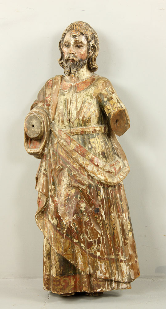 Appraisal: - Spanish Colonial Polychrome Wood Figure Spanish Colonial carved figure