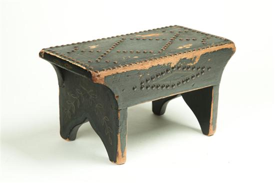 Appraisal: DECORATED FOOTSTOOL American th century pine Original paint decoration and