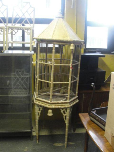 Appraisal: Bleached Bamboo Form Birdcage on Stand From a Sherman CT