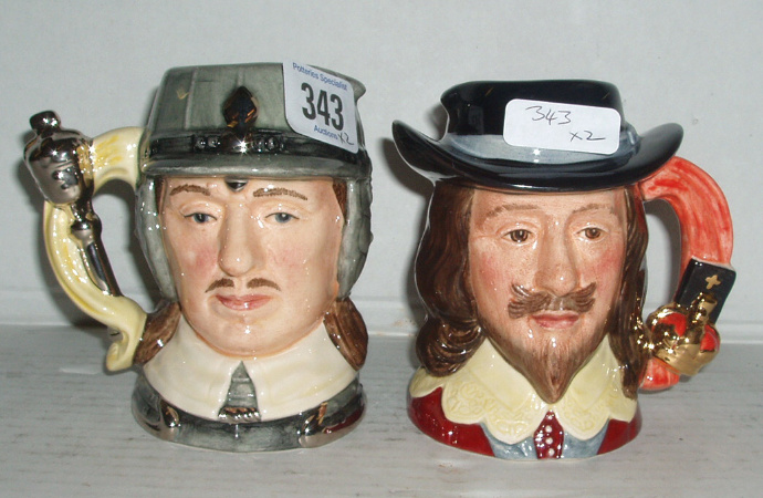 Appraisal: Small Size Character Jugs King Charles D Oliver Cromwell D