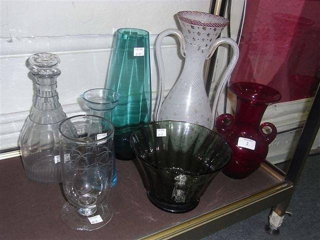 Appraisal: A COLLECTION OF COLOURED GLASS to include a Venetian two