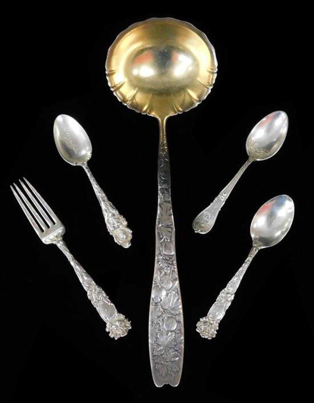 Appraisal: STERLING Five pieces of elaborately designed American sterling flatware servingware