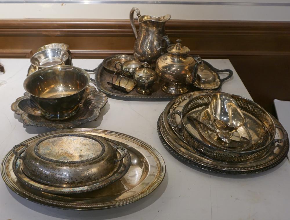 Appraisal: COLLECTION OF SILVERPLATE TRAYS VEGETABLE DISHES TEAPOTS AND OTHER TABLE