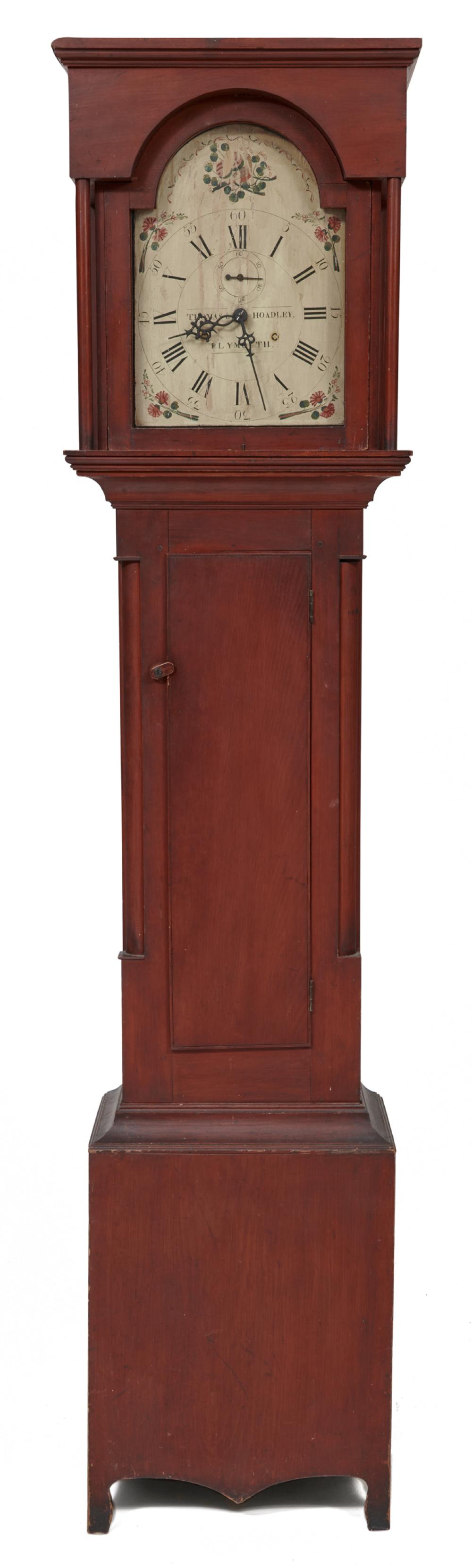 Appraisal: THOMAS HOADLEY Red-Painted Tall Case Clock Plymouth Connecticut early th