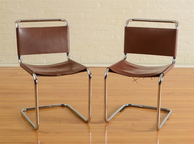 Appraisal: PAIR OF MARCEL BREUER SPOLETO CHAIRS Tubular chrome and leather