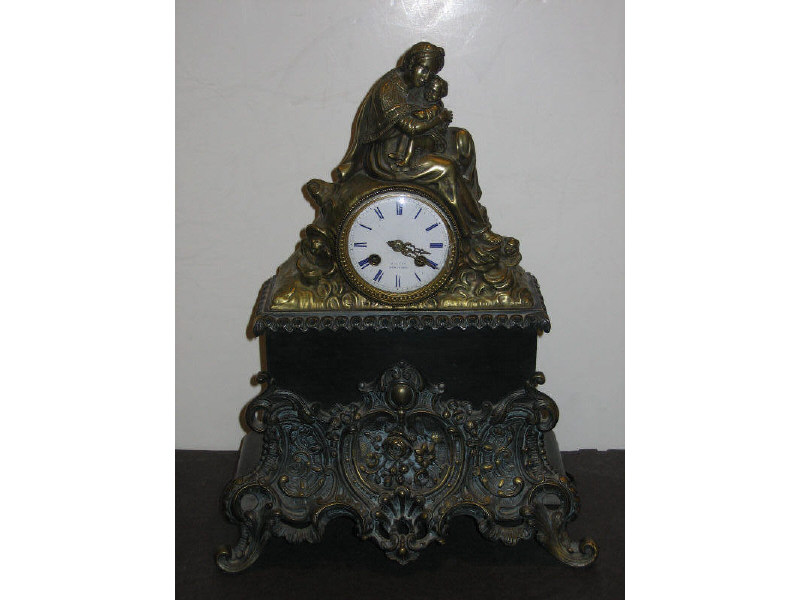 Appraisal: J J COX NEW YORK BRONZE FIGURAL MANTLE CLOCK Late