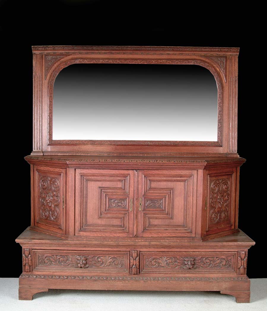 Appraisal: LARGE CARVED SIDEBOARD Extremely large oak sideboard has two carved