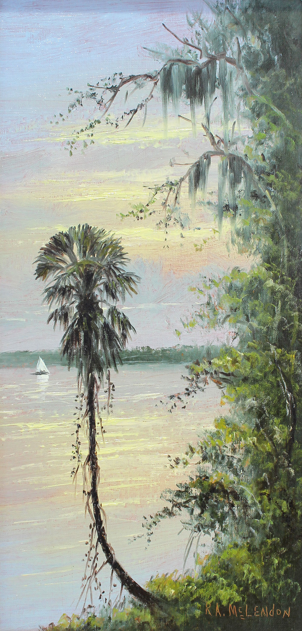 Appraisal: MCLENDON R A American Florida Highwaymen River Scene with Palm