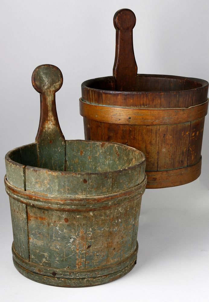 Appraisal: Two Nantucket Made Wood Stave Water Buckets th Century Two