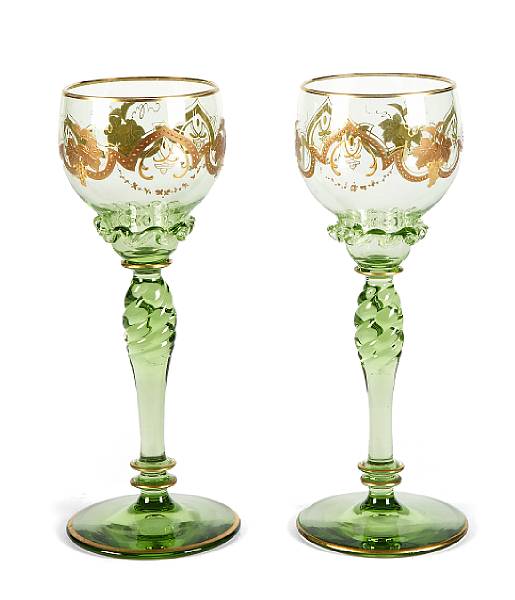 Appraisal: A set of twelve Venetian gilt green glass goblets height