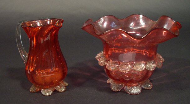 Appraisal: Victorian cranberry glass jug and a similar bowl both with