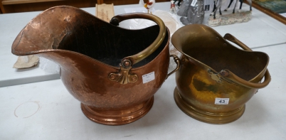 Appraisal: Two brass coal scuttles