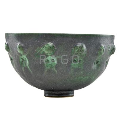 Appraisal: EDWIN SCHEIER - MARY SCHEIER - Bowl with figures verdigris