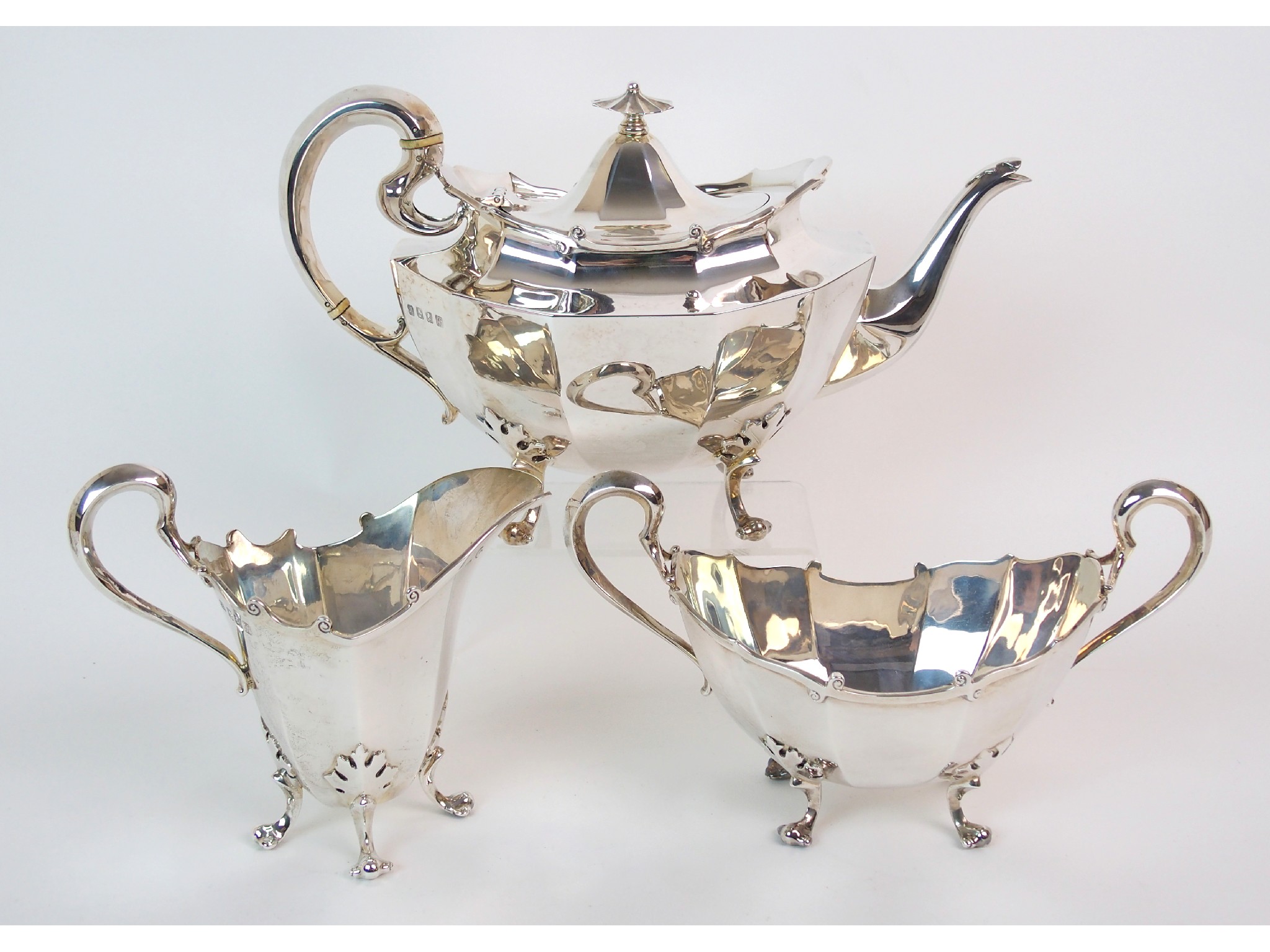 Appraisal: A three piece silver tea serviceby Lawson Company Glasgow of