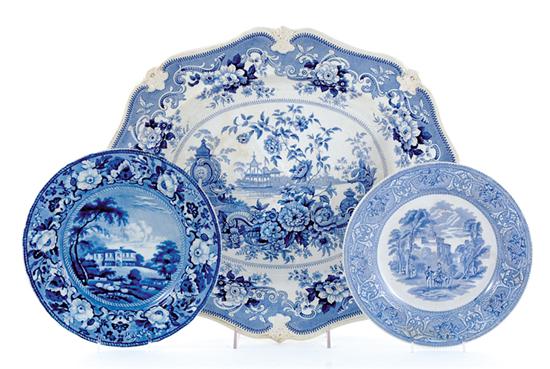 Appraisal: English blue-and-white plates and platter th century Italian Flower Garden