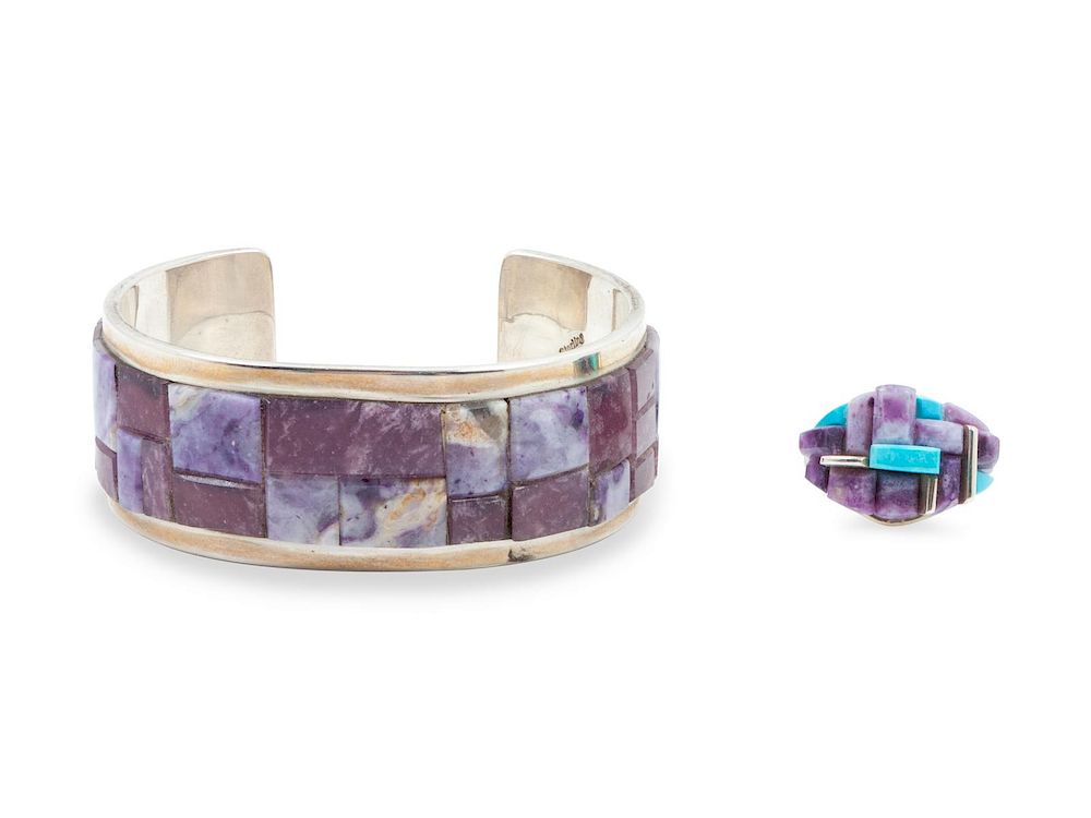 Appraisal: Tommy Jackson Dine b Lepidolite Rhodochrosite and Silver Cuff Bracelet