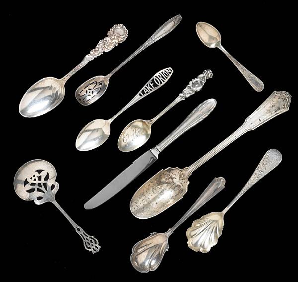 Appraisal: A group of sterling flatware Comprising Jacobean Stilton scoop Reed