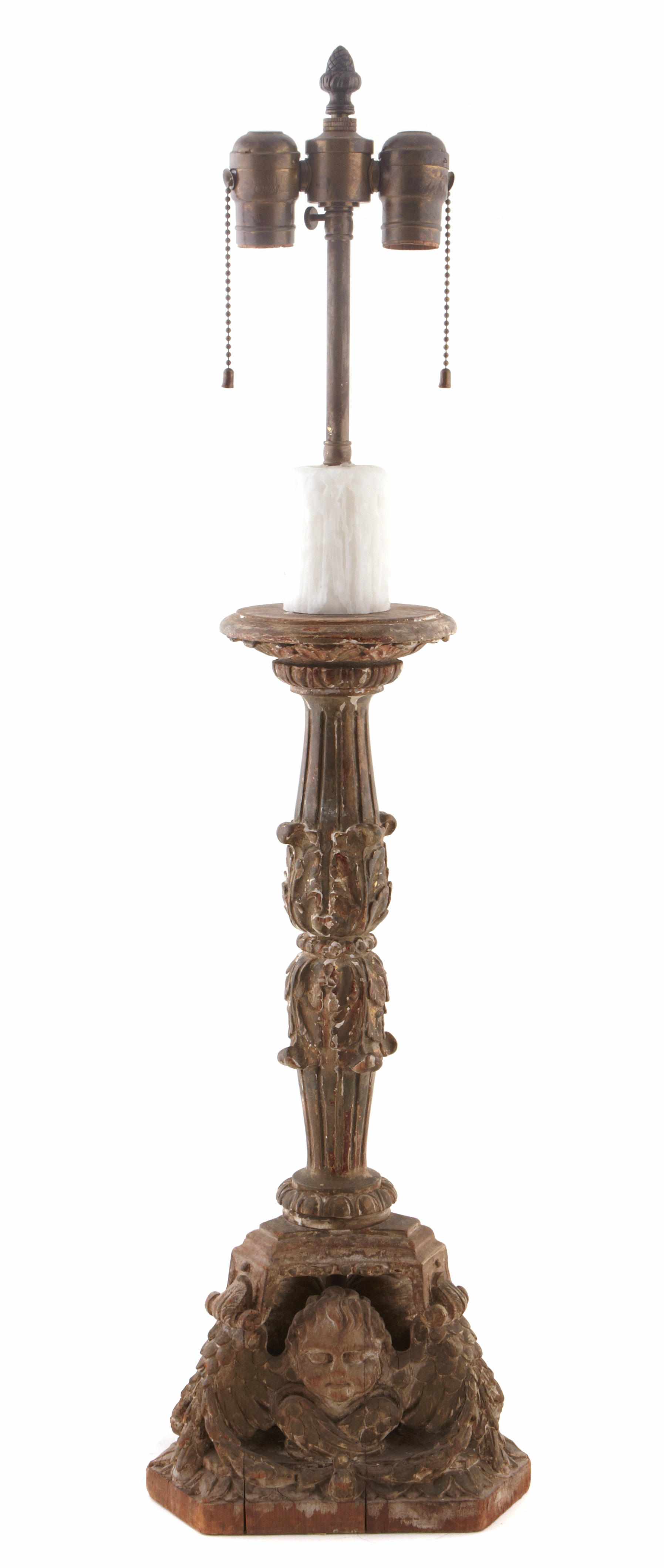 Appraisal: An Italian Renaissance style paint decorated pricket stick now mounted