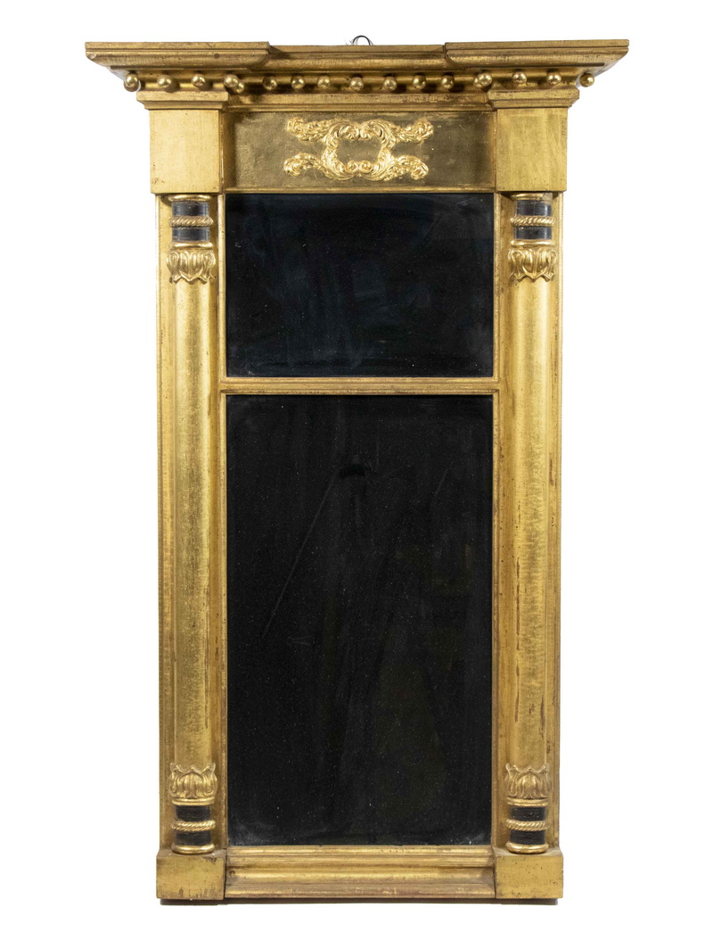 Appraisal: EMPIRE GILT MIRROR Fine Lemon Gold Split Column Mirror circa