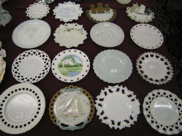 Appraisal: pc Collection of Milk glass Plates kittens owls dog boats