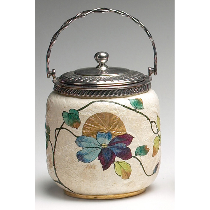 Appraisal: Thomas Furnival biscuit jar painted vines of flowers and leaves