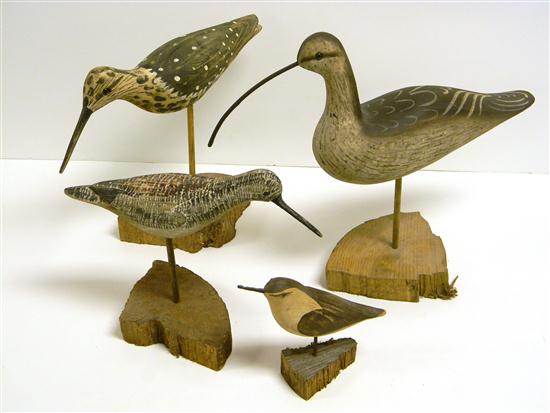 Appraisal: Four painted wooden shore bird decoys marked 'W E K'