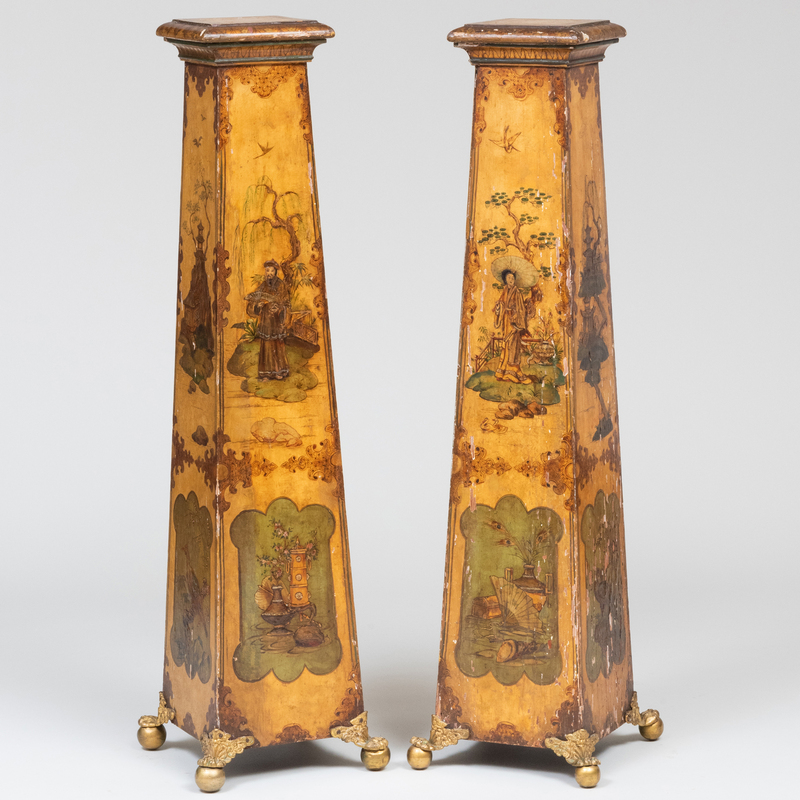 Appraisal: Pair of Unusual Victorian Gilt-Metal-Mounted Chinoiserie Japanned and Parcel-Gilt Pedestals