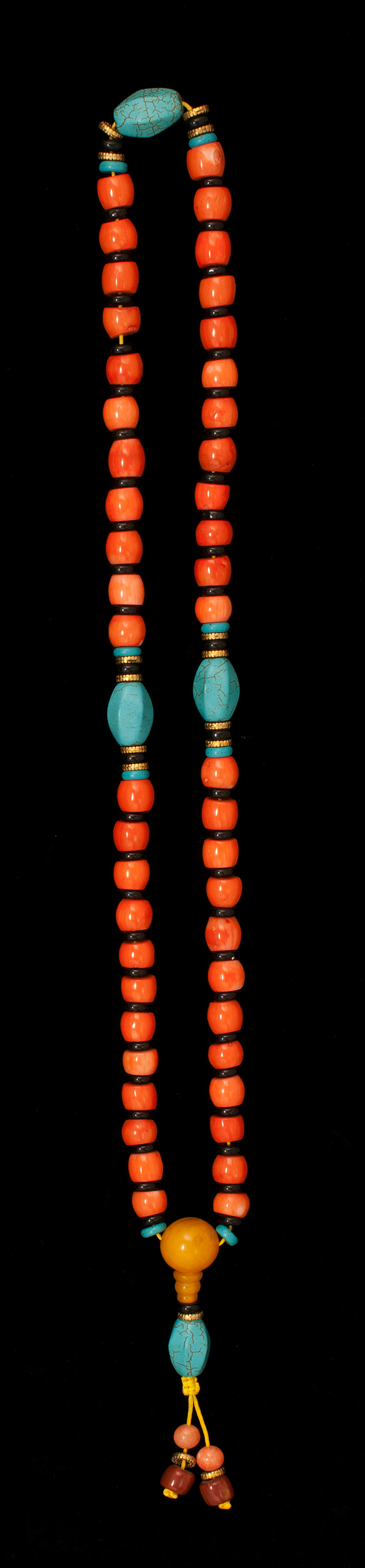 Appraisal: CORAL AND TURQUOISE BEAD NECKLACE With forty-eight coral beads Length