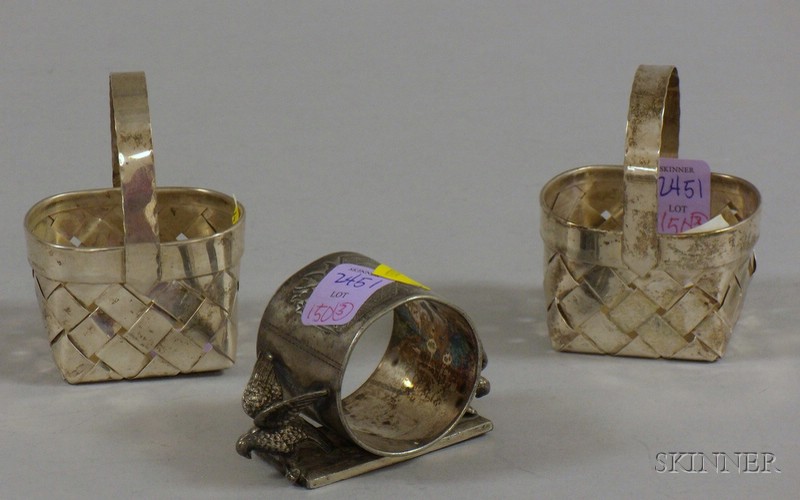 Appraisal: Pair of Cartier Sterling Baskets and a Figural Silver Plated