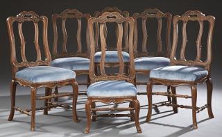 Appraisal: Set of Six Louis XV Style Carved Walnut High Back