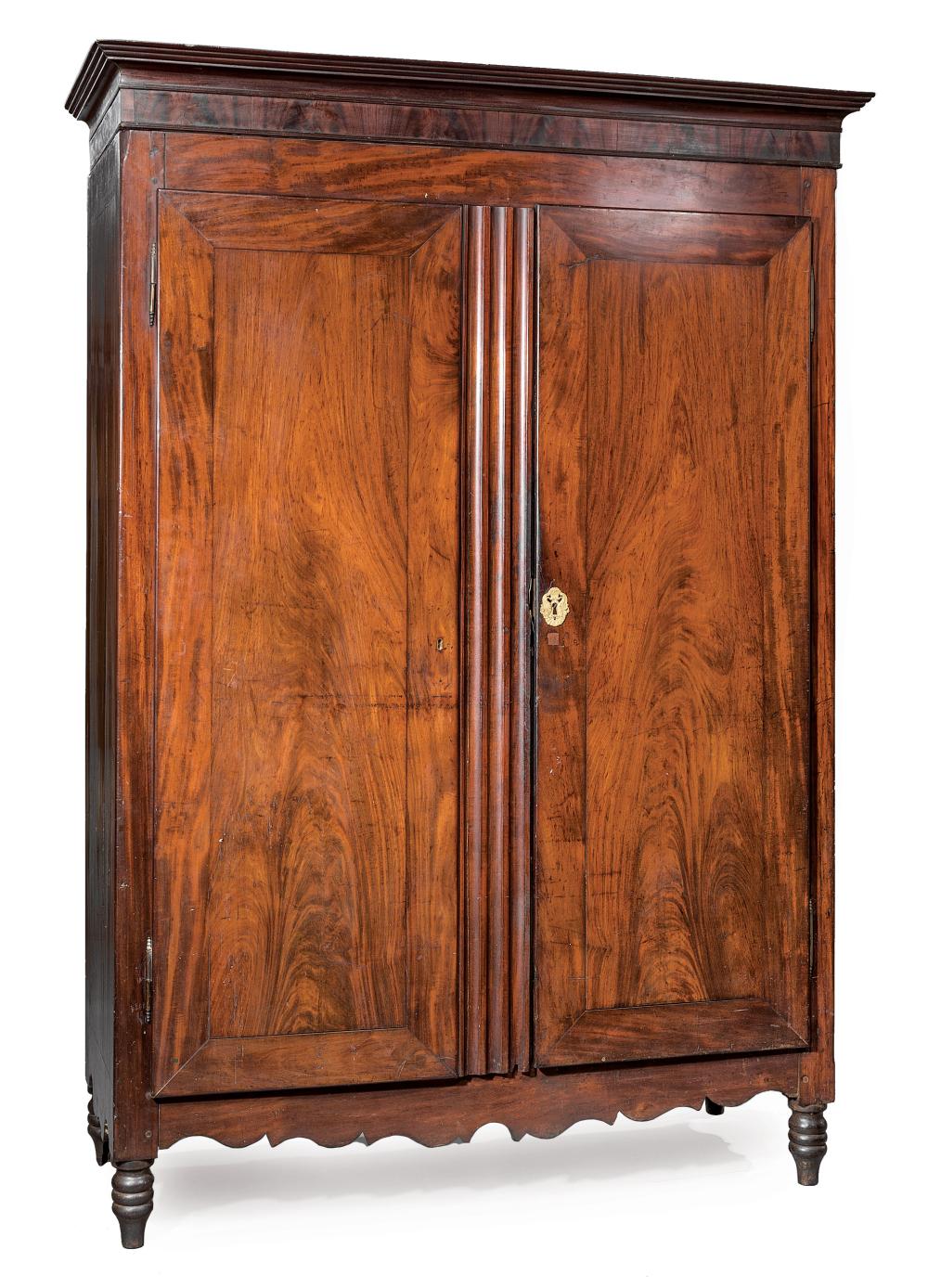 Appraisal: West Indies Carved Mahogany Armoire c - reeded molded and