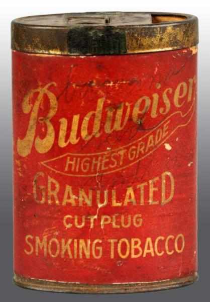 Appraisal: Cardboard Budweiser Pocket Tobacco Tin Description Tin top and bottom