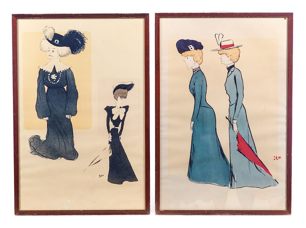 Appraisal: French Fashion Prints Signed SEM Excellent condition with no damage