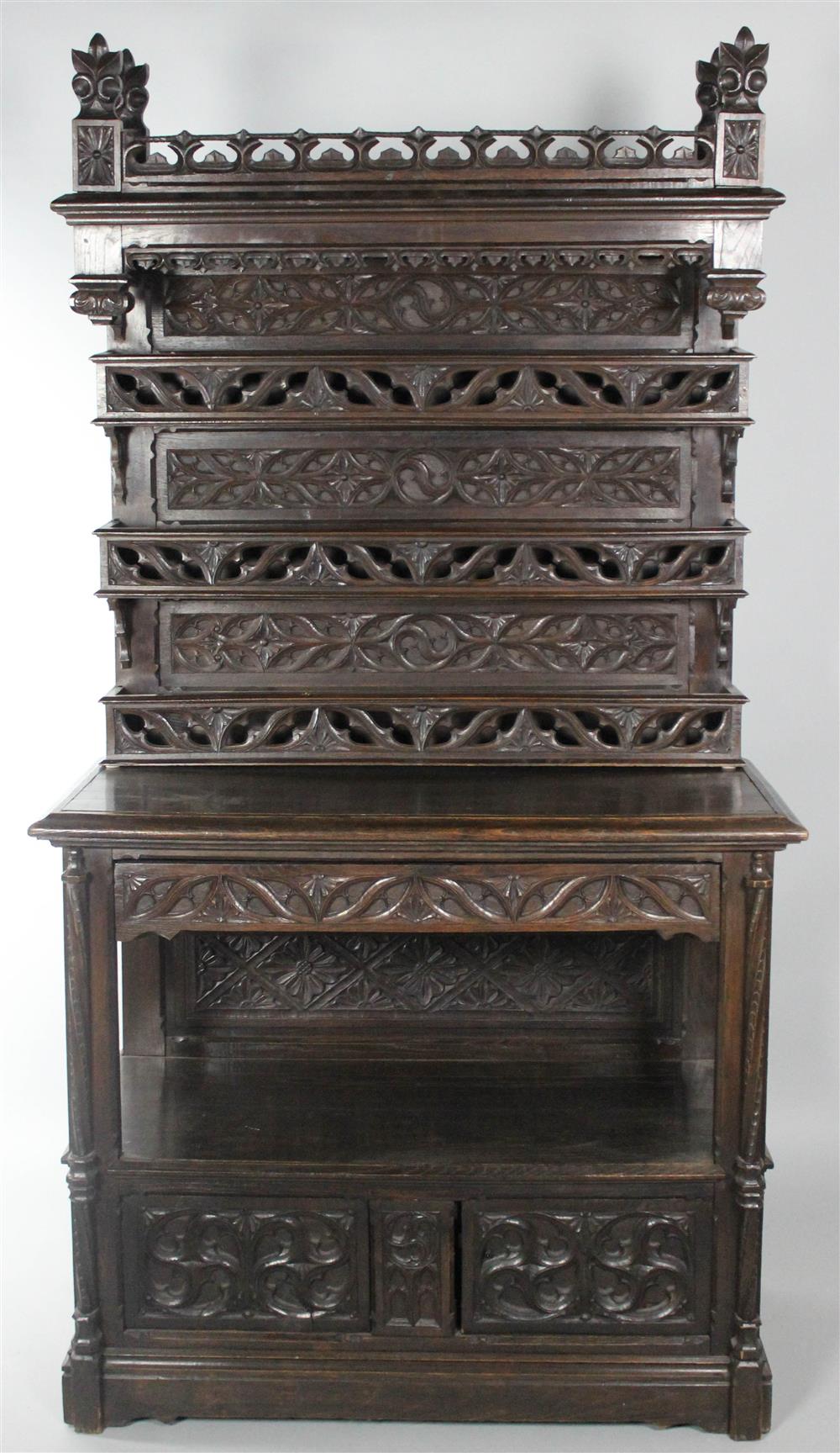 Appraisal: FRENCH GOTHIC REVIVAL CARVED OAK SERVER having a carved and