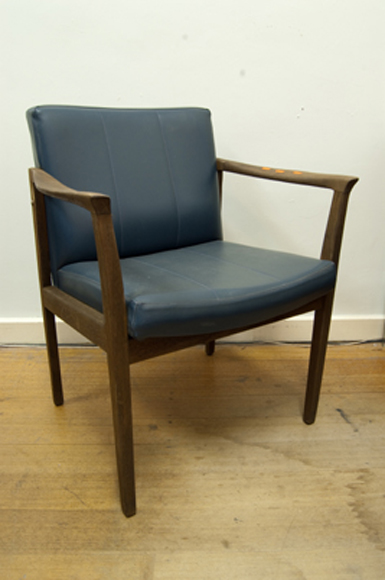 Appraisal: PAIR OF 'S TIMBER AND VINYL ARMCHAIRS