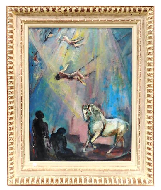 Appraisal: Lola Sherwin American th C oil on canvas depicting circus